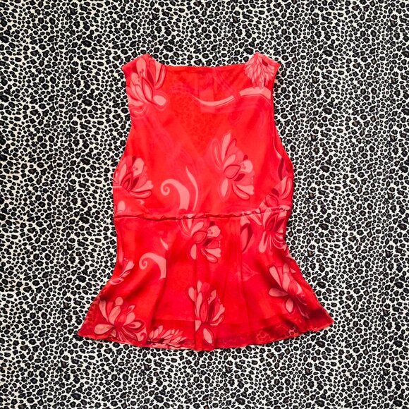 90s silk babydoll red floral top - Picture 2 of 7